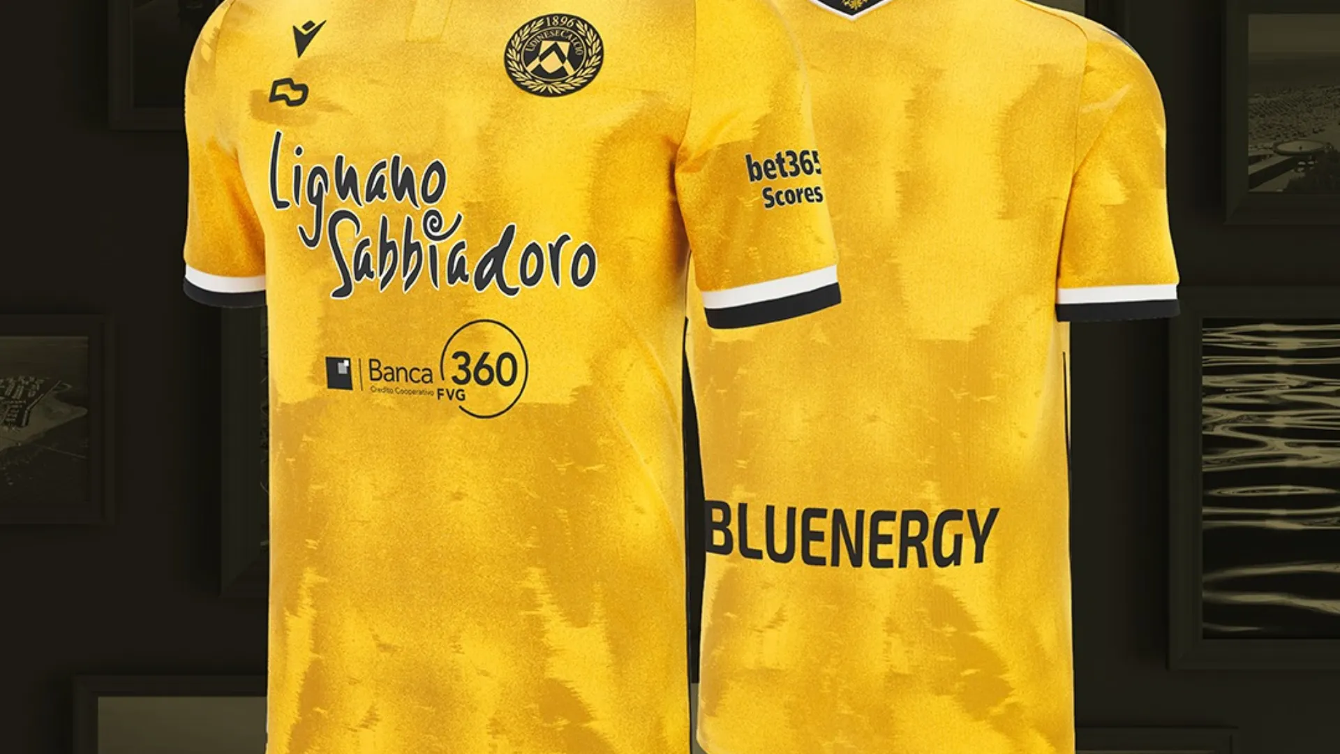 La maglia è di una particolare tonalità color giallo-oro e presenta sul fronte e sul retro in versione stilizzata l'aquila
