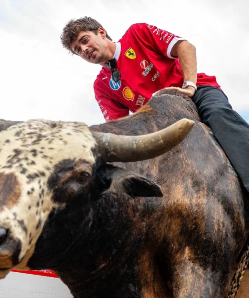 F1, dalla Ferrari al toro: Charles Leclerc cambia mezzo. Le foto
