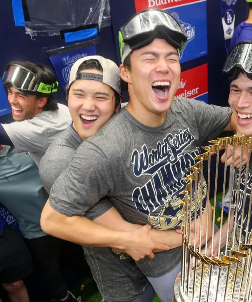 Le foto della festa del magico trio giapponese dei Dodgers
