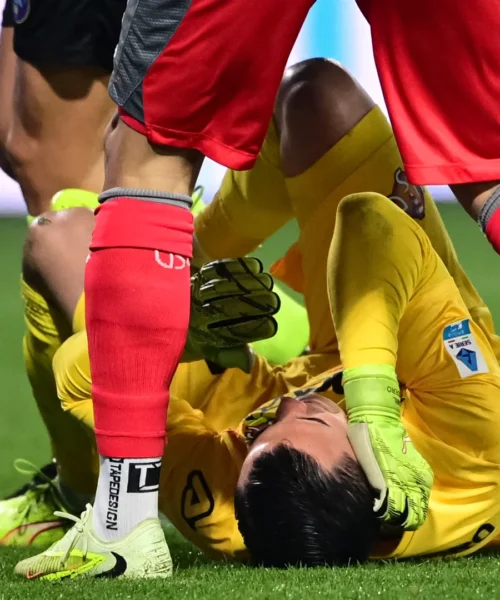 Audero stramazza al suolo (le foto) per un petardo in Cremonese-Inter