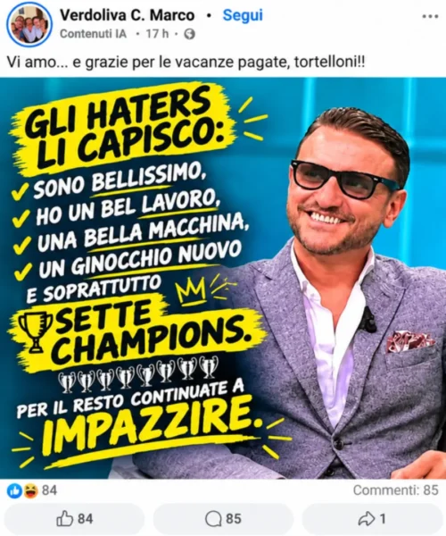 L’opinionista milanista ringrazia gli haters: “Grazie per le vacanze pagate, tortelloni”
